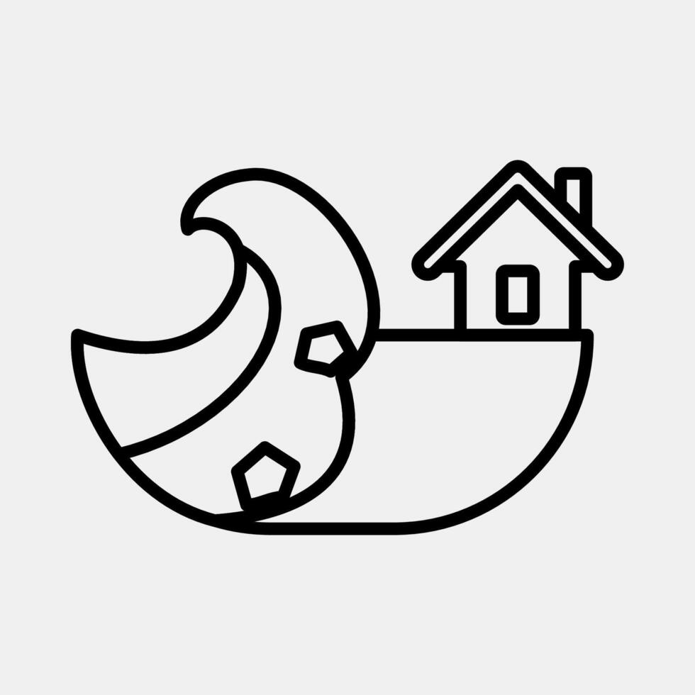 Icon coastel erosion. Global warming elements. Icon in line style. vector
