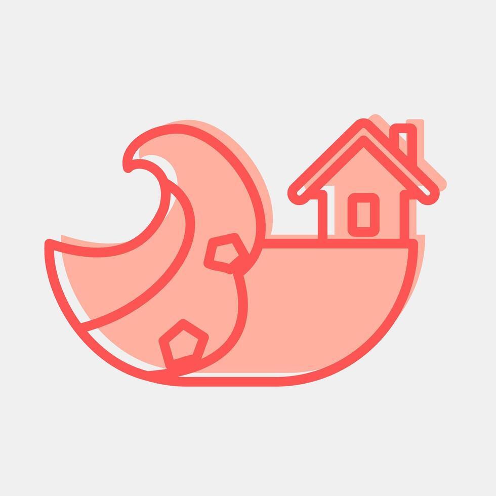 Icon coastel erosion. Global warming elements. Icon in two tone style. vector