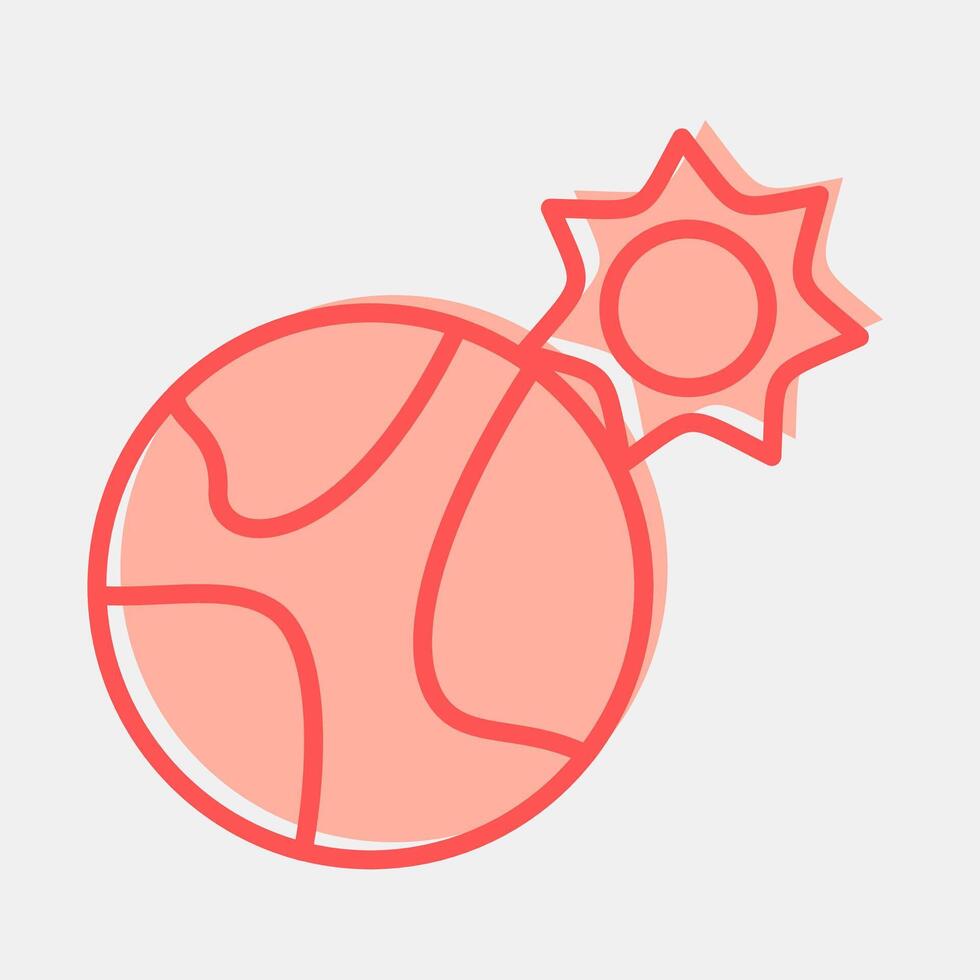 Icon sun near the earth. Global warming elements. Icon in two tone style. vector
