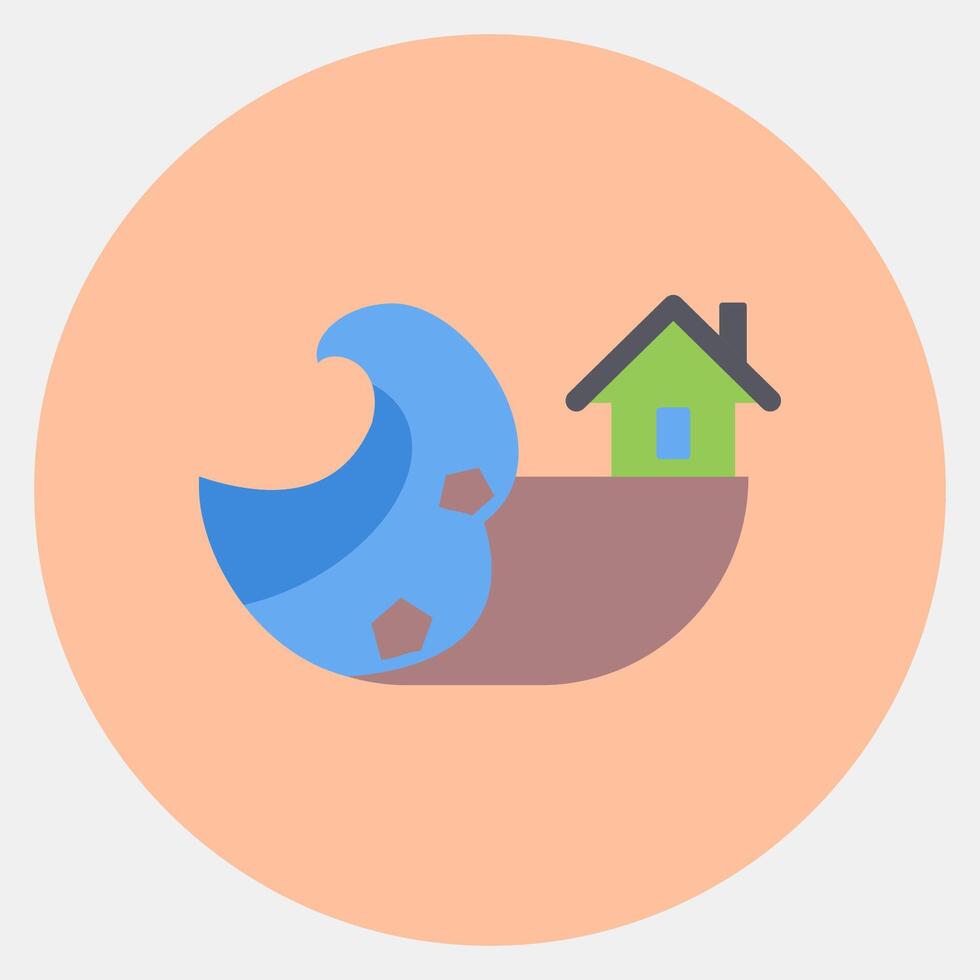 Icon coastel erosion. Global warming elements. Icon in color mate style. vector