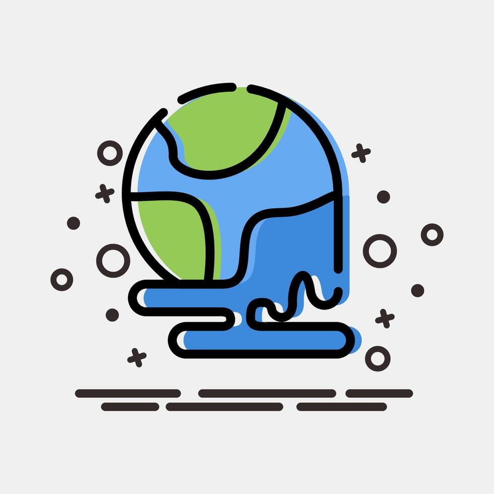 Icon world melting. Global warming elements. Icon in MBE style. vector