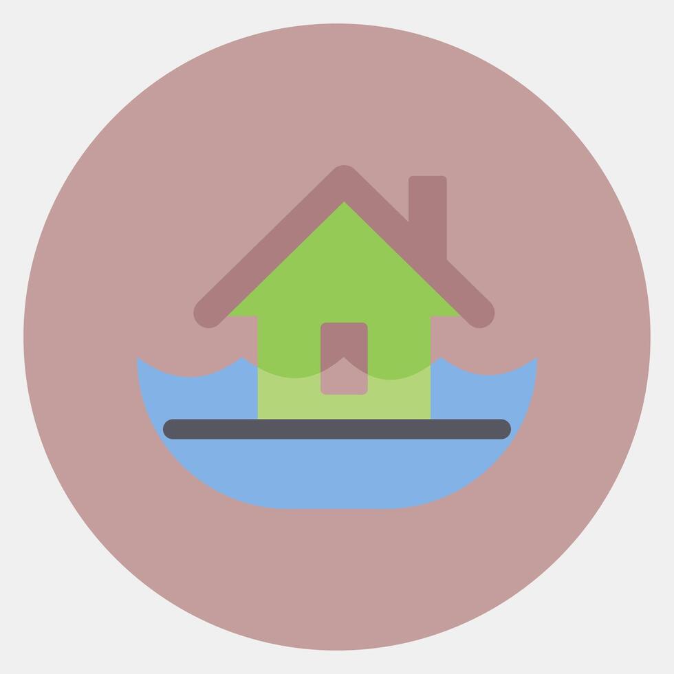 Icon flood. Global warming elements. Icon in color mate style. vector