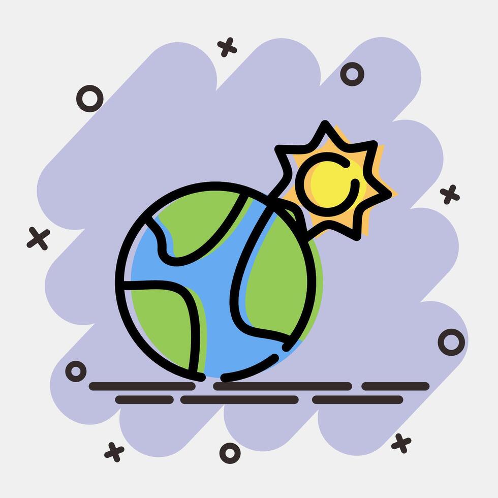 Icon sun near the earth. Global warming elements. Icon in comic style. vector