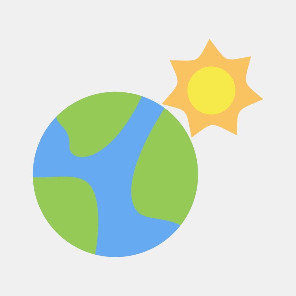 Icon sun near the earth. Global warming elements. Icon in flat style. vector