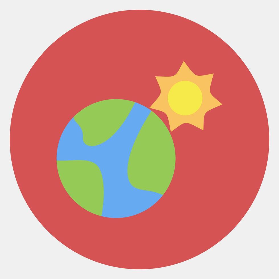 Icon sun near the earth. Global warming elements. Icon in color mate style. vector