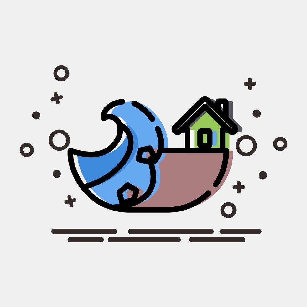 Icon coastel erosion. Global warming elements. Icon in MBE style. vector