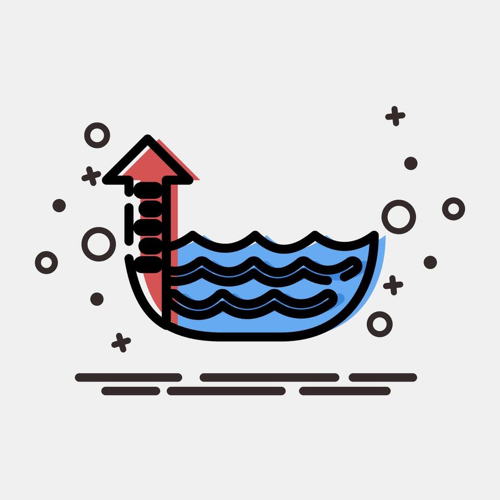 Icon sea level rise. Global warming elements. Icon in MBE style. vector