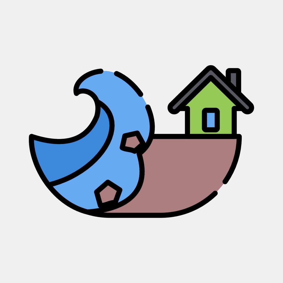 Icon coastel erosion. Global warming elements. Icon in filled line style. vector