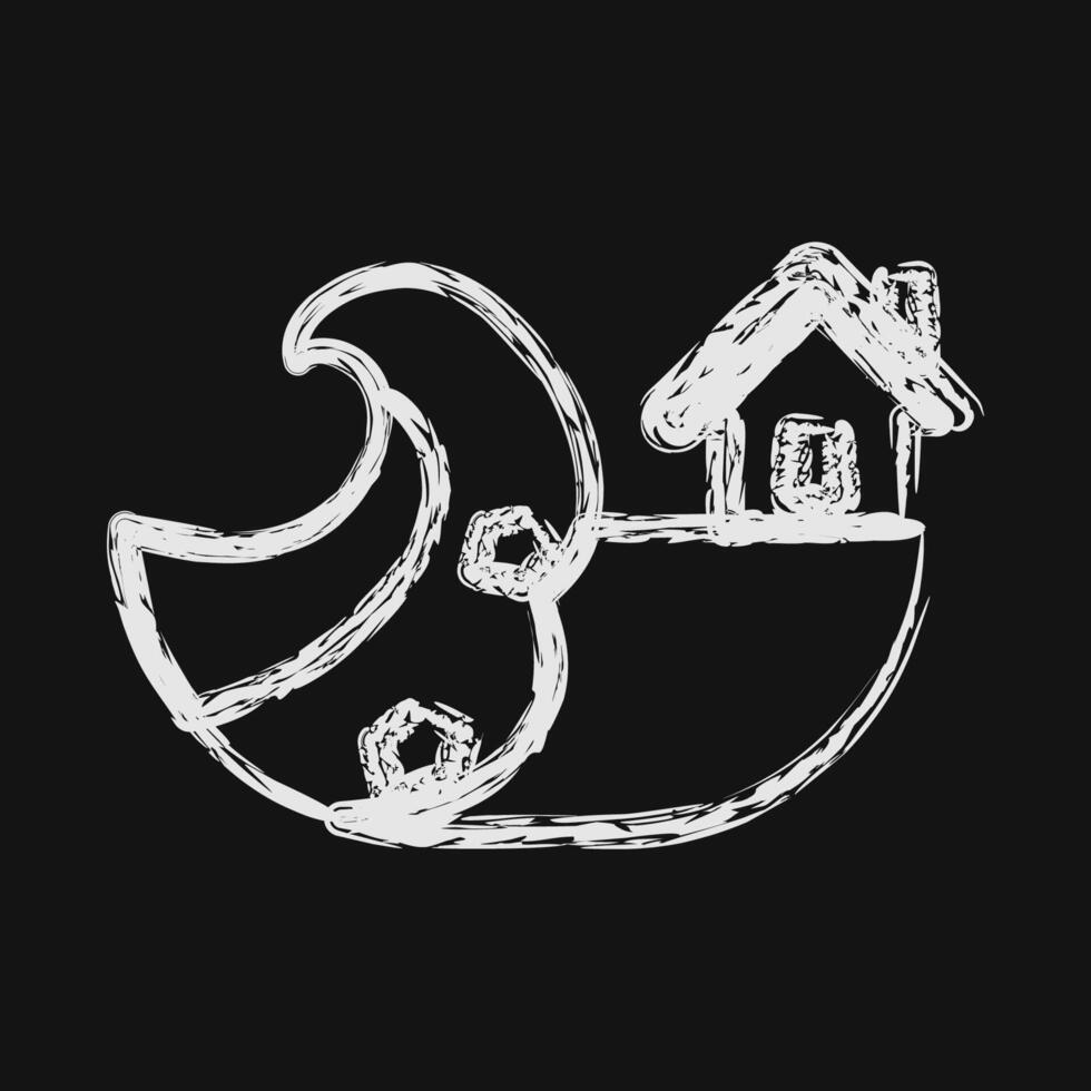 Icon coastel erosion. Global warming elements. Icon in chalk style. vector