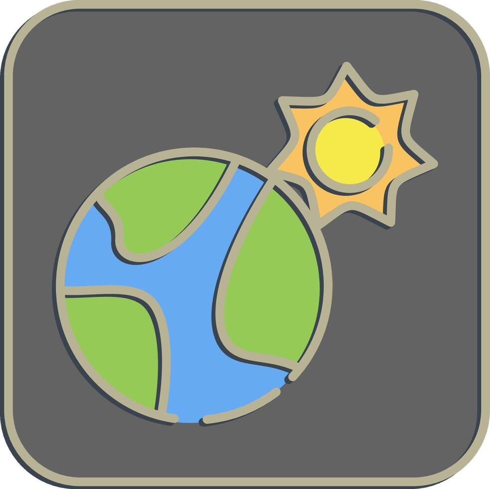 Icon sun near the earth. Global warming elements. Icon in embossed style. vector