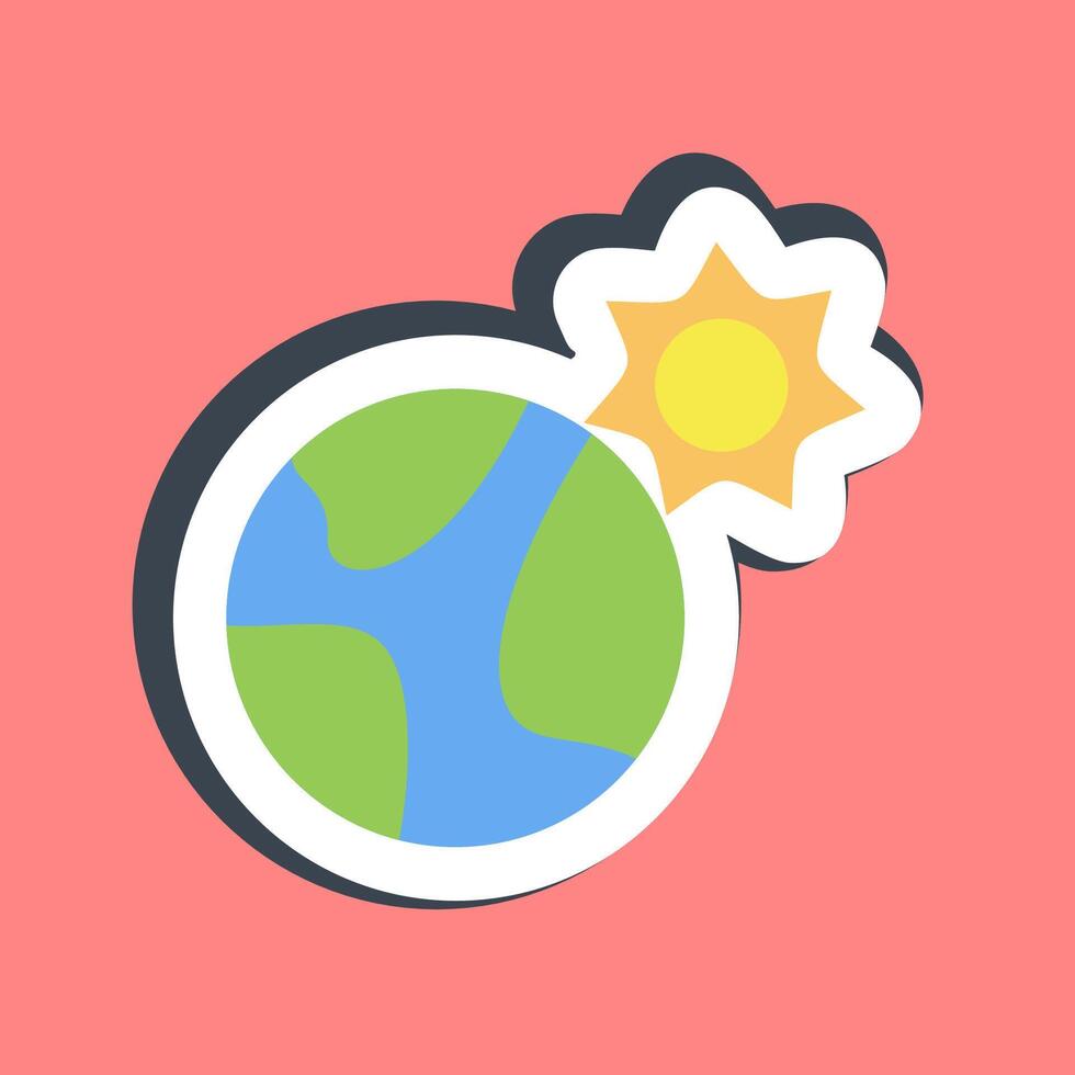 Sticker sun near the earth. Global warming elements. vector