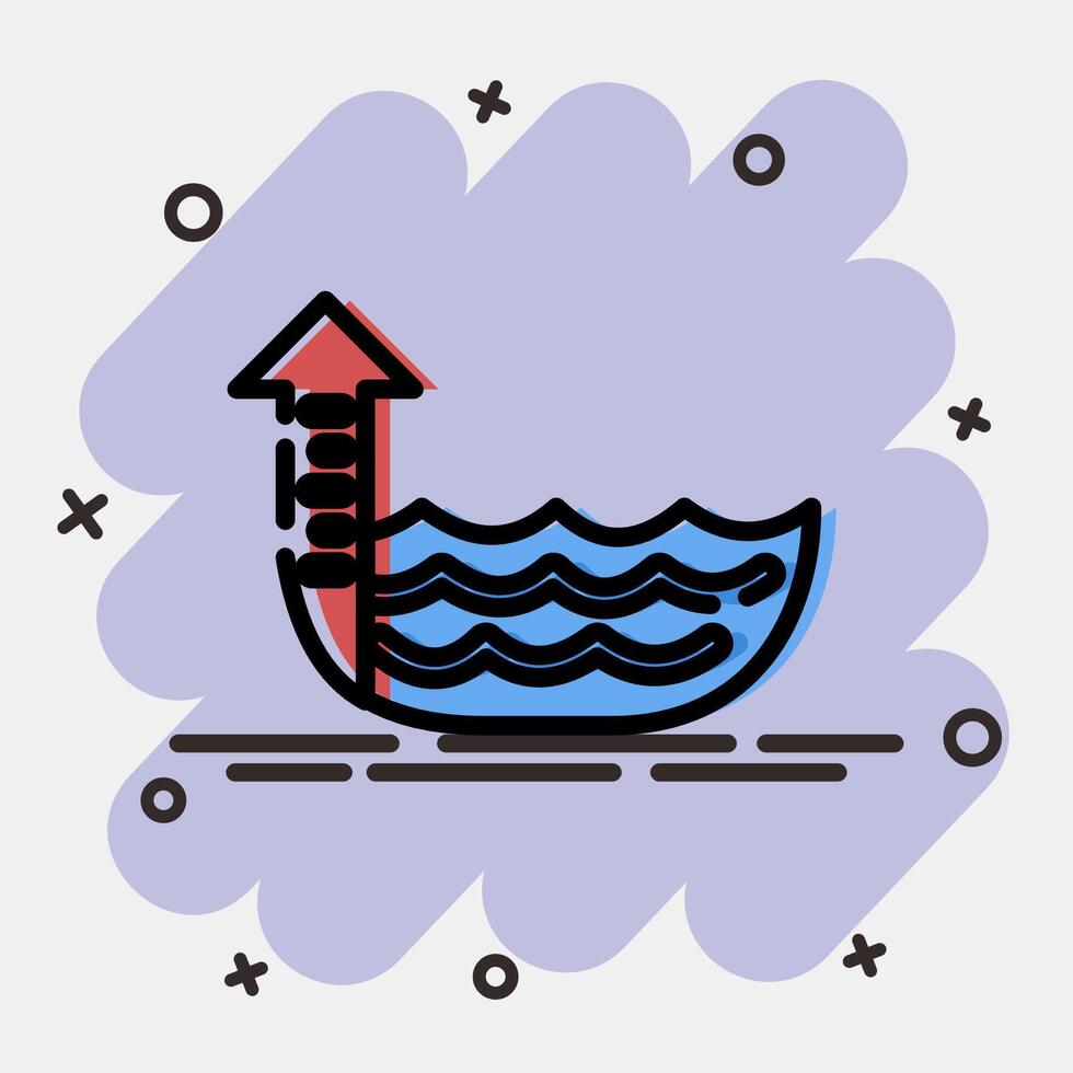 Icon sea level rise. Global warming elements. Icon in comic style. vector