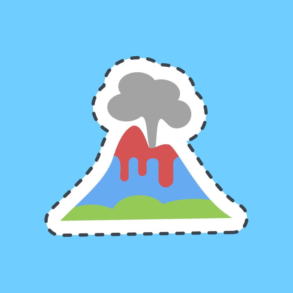 Cutting line sticker volcano eruption. Global warming elements. vector