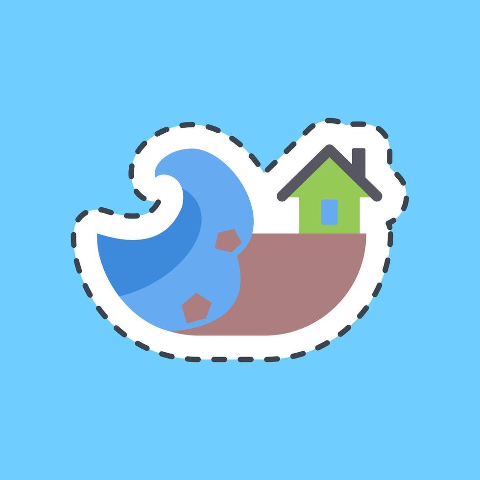 Cutting line sticker coastel erosion. Global warming elements. vector