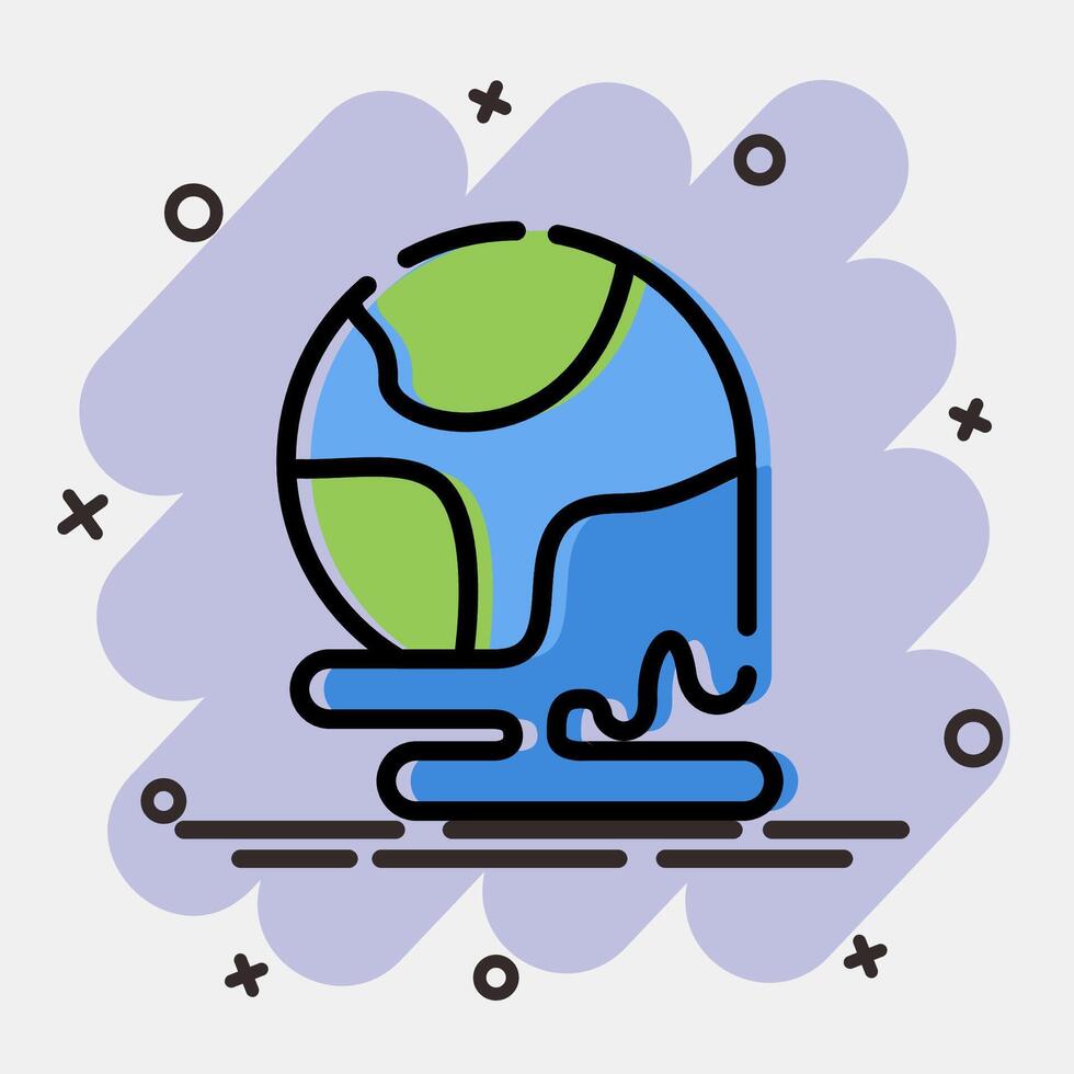 Icon world melting. Global warming elements. Icon in comic style. vector