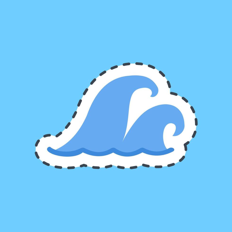 Cutting line sticker tsunami. Global warming elements. vector