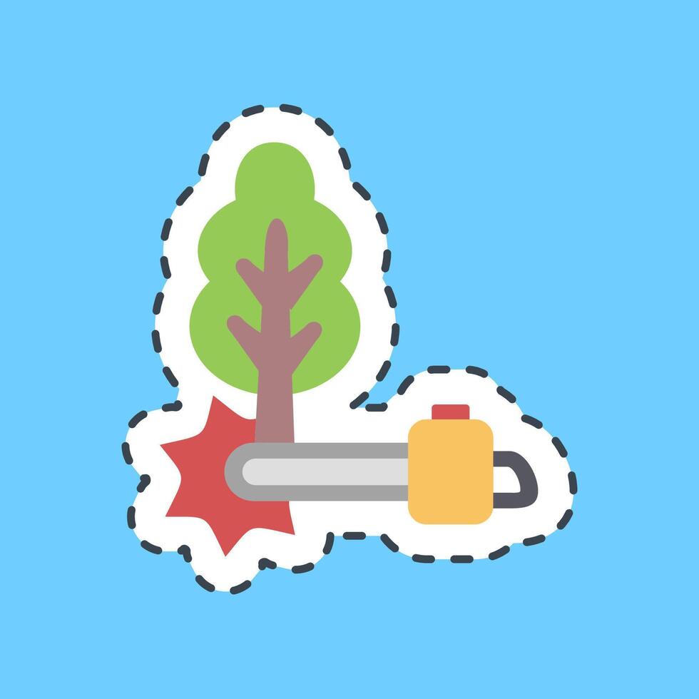 Cutting line sticker deforestation. Global warming elements. vector