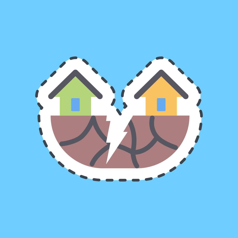 Cutting line sticker earthquake. Global warming elements. vector