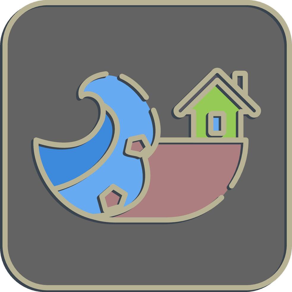 Icon coastel erosion. Global warming elements. Icon in embossed style. vector