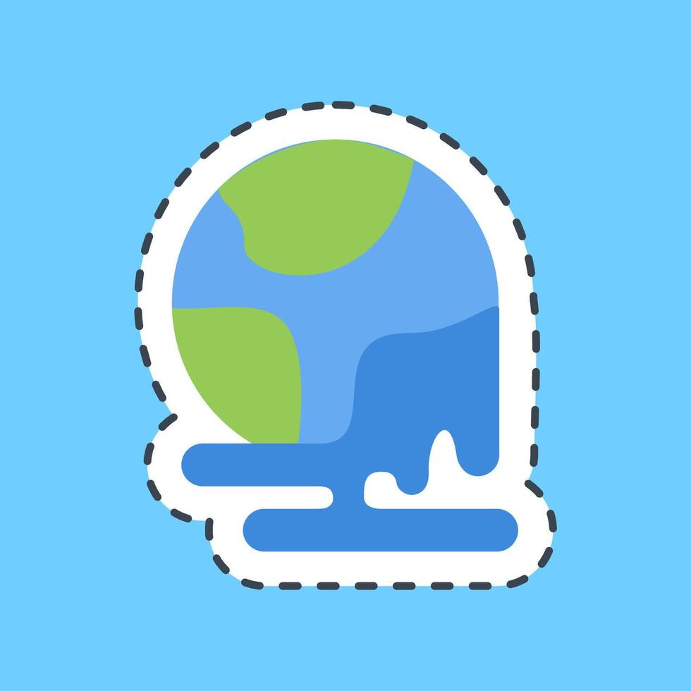 Cutting line sticker world melting. Global warming elements. vector