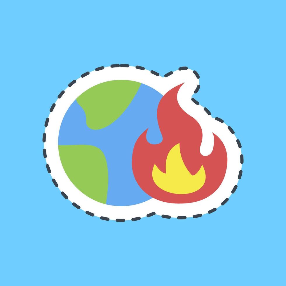 Cutting line sticker global warming. Global warming elements. vector