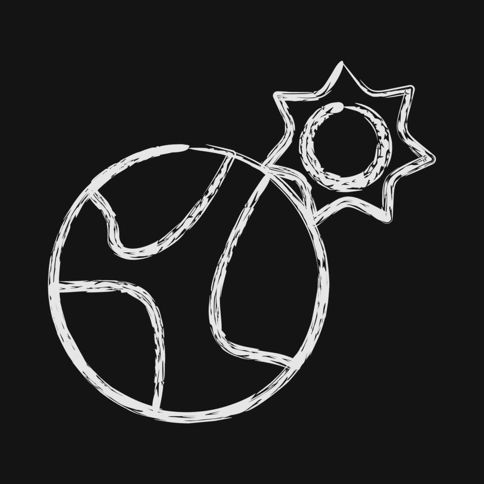 Icon sun near the earth. Global warming elements. Icon in chalk style. vector