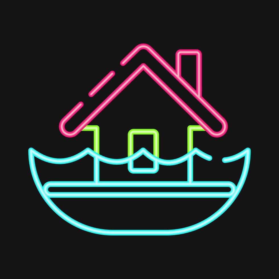 Icon flood. Global warming elements. Icon in neon style. vector