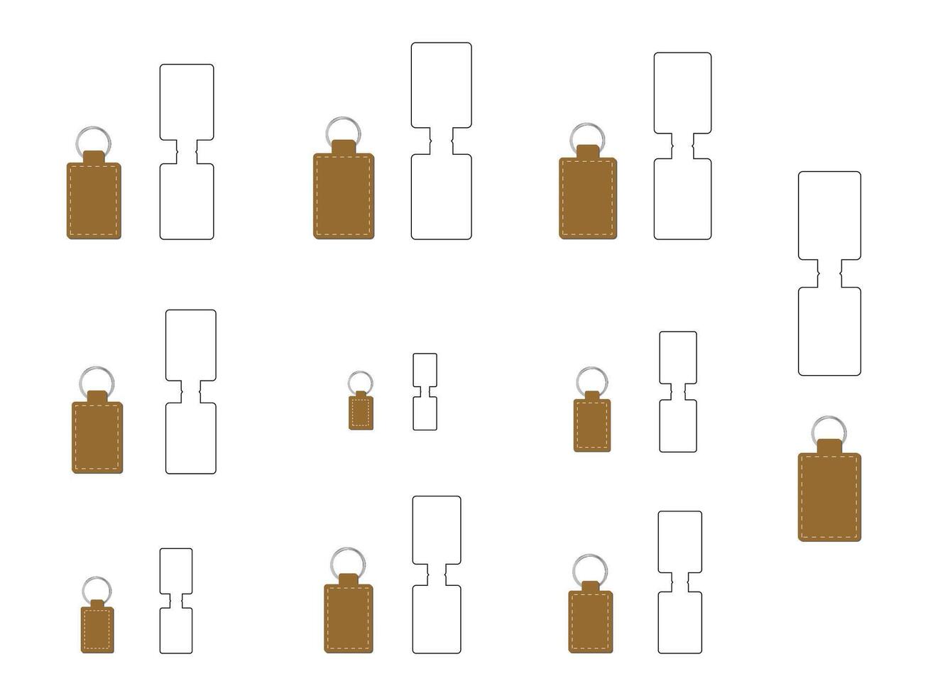 Round rectangular keychain key FOB Dieline Template vector