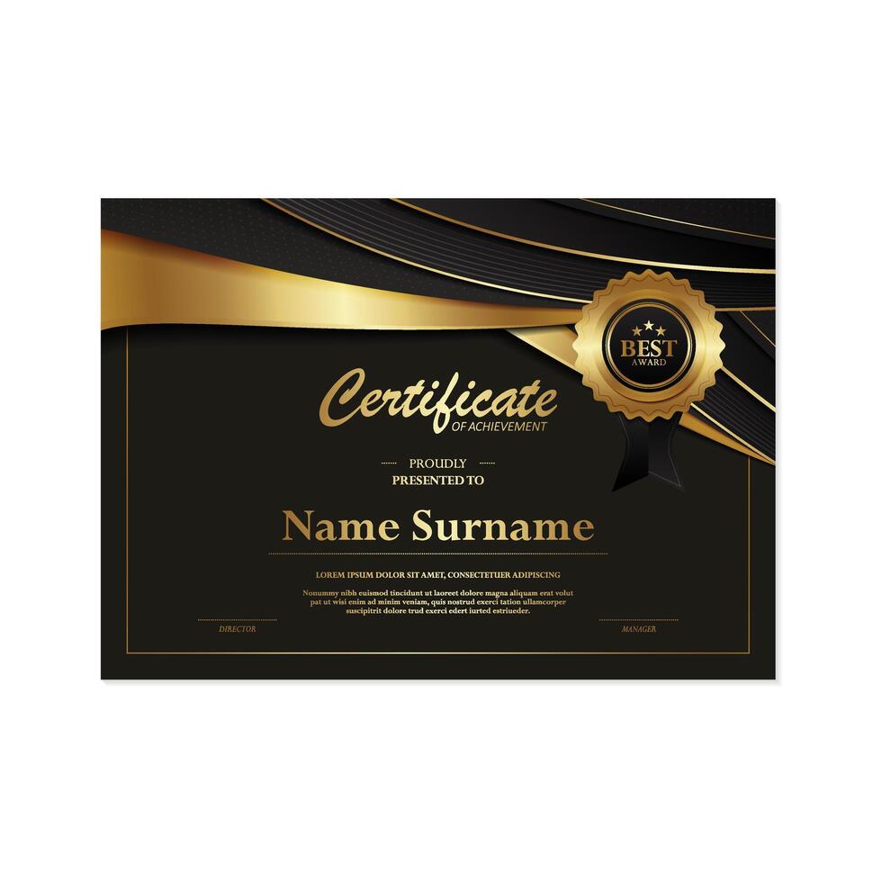 Dark gold achievement certificate design template vector