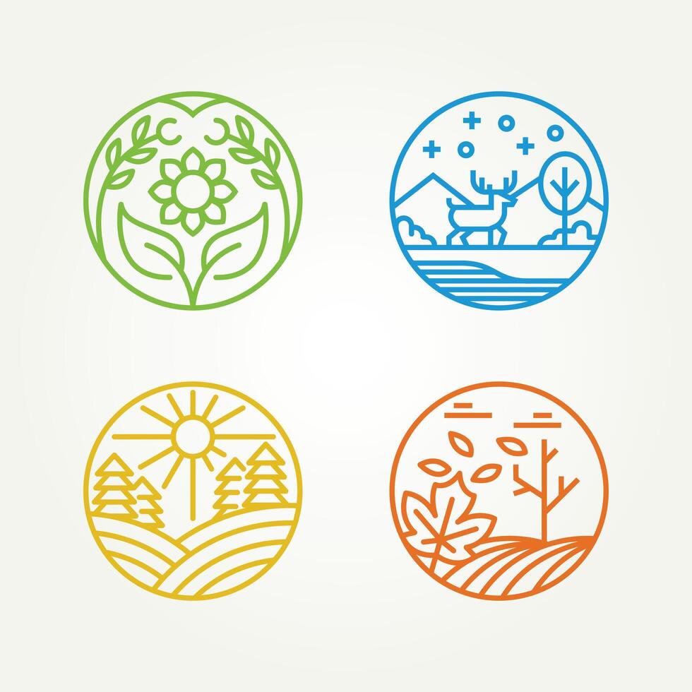 set of four season line art icon logo illustration design. simple modern winter, spring, summer and autumn logo vector