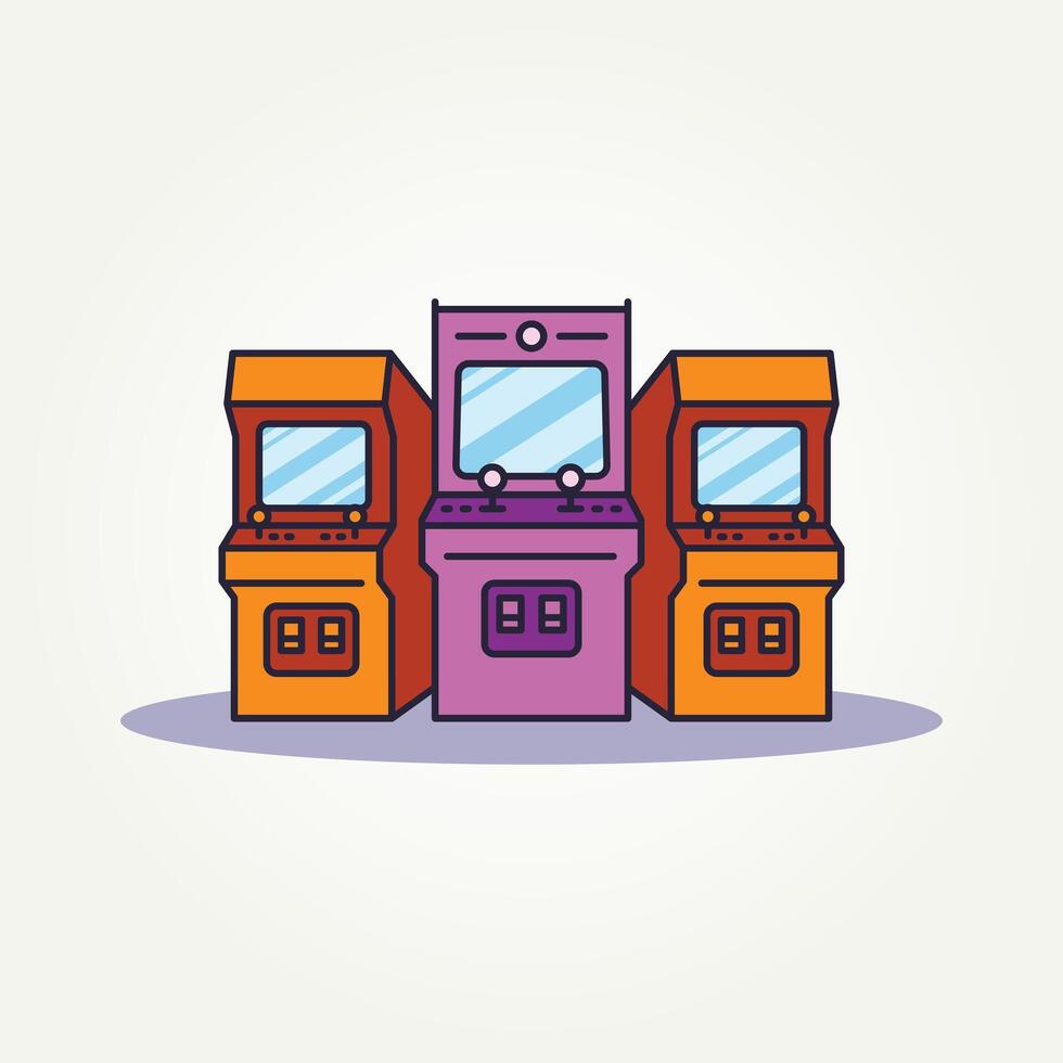 retro arcade game machine line art flat icon illustration design vector