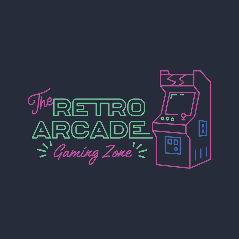 minimalist retro gaming zone arcade machine line art icon logo illustration design vector