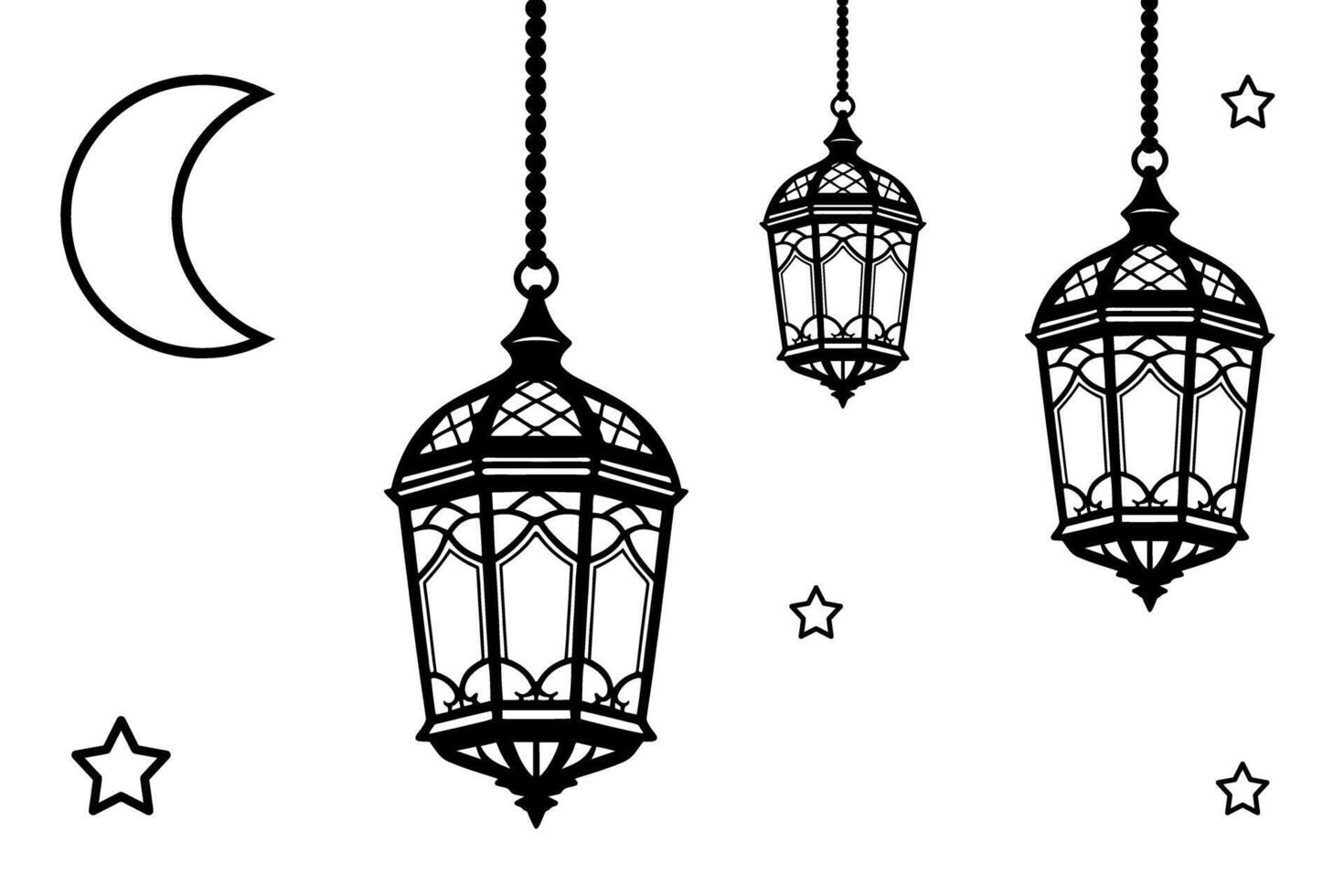 Three lanterns hanging from the ceiling and a star vector