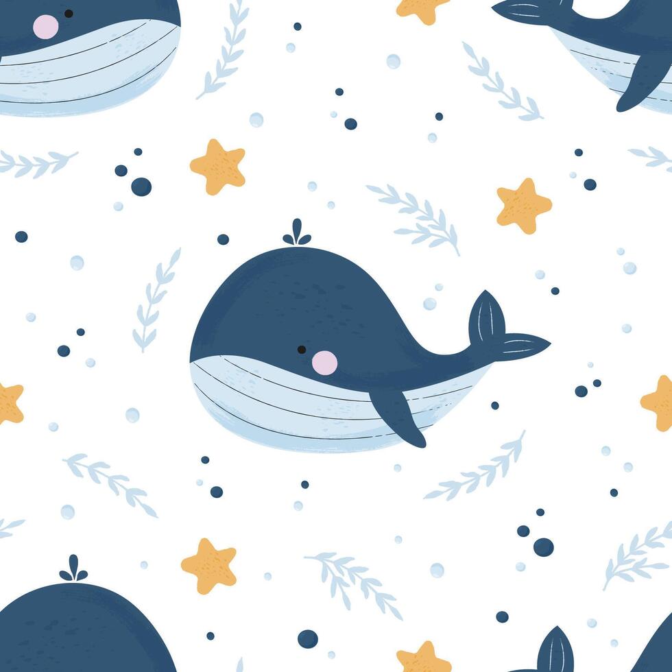 Childish seamless pattern with cute whale vector