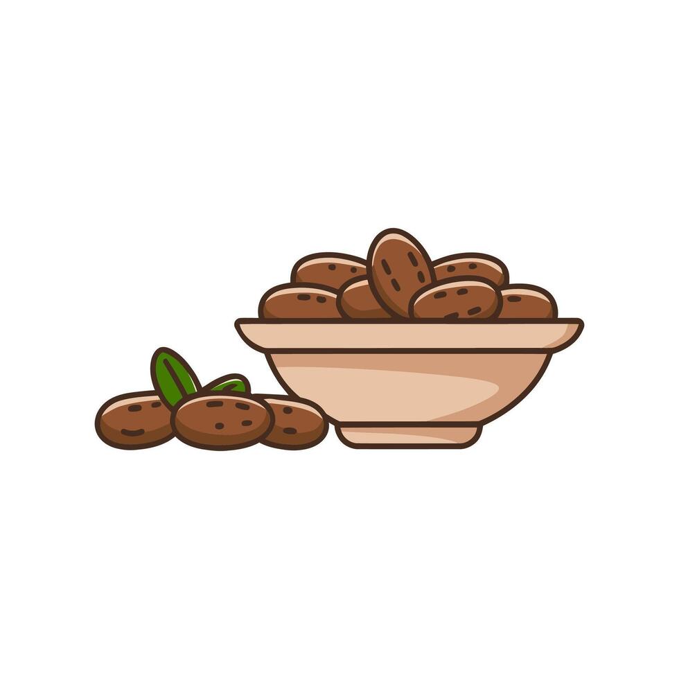 A cartoon illustration of dates in a bowl. vector