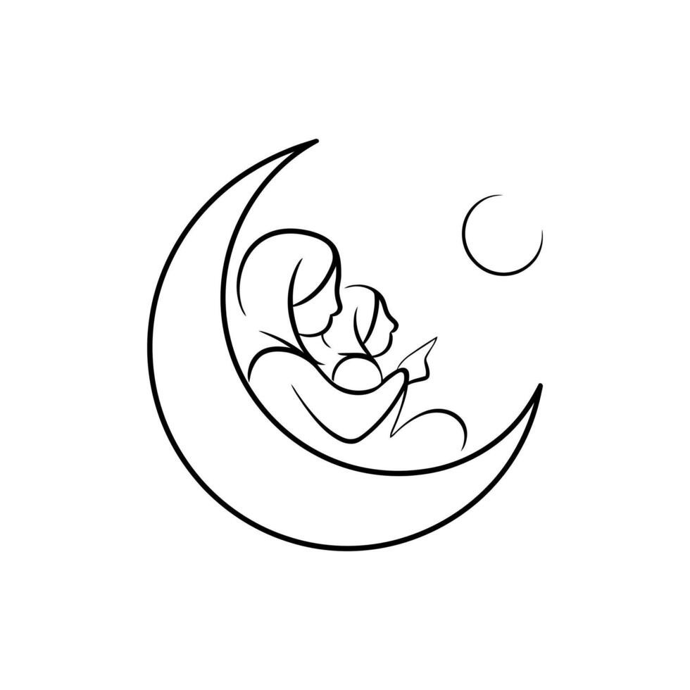 Mother and Child Embrace in the Crescent Moon vector