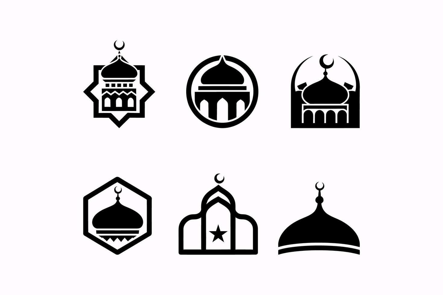 Collection of Simple Black and White Mosque Icons vector