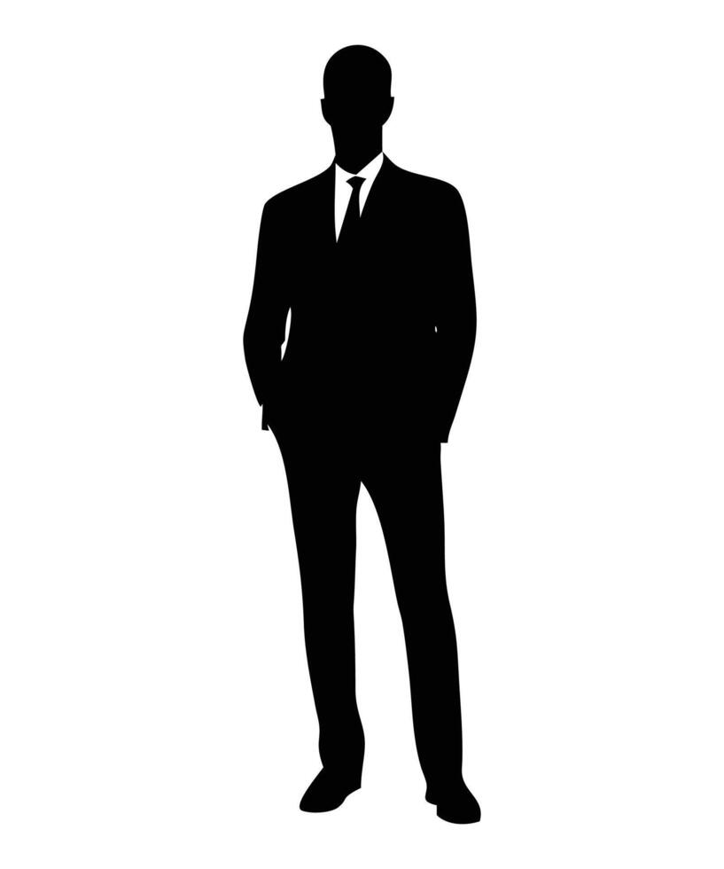Silhouette of man in suit standing with hands in pockets vector