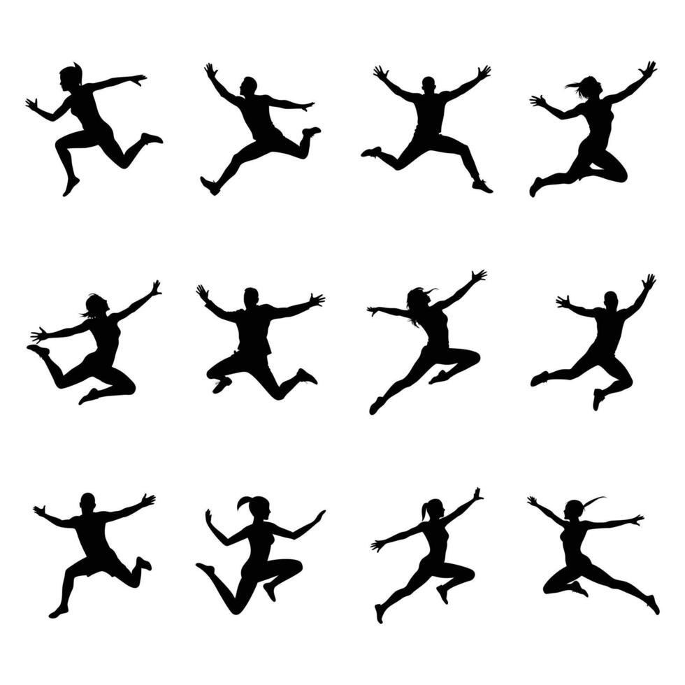 Jumping people silhouettes vector