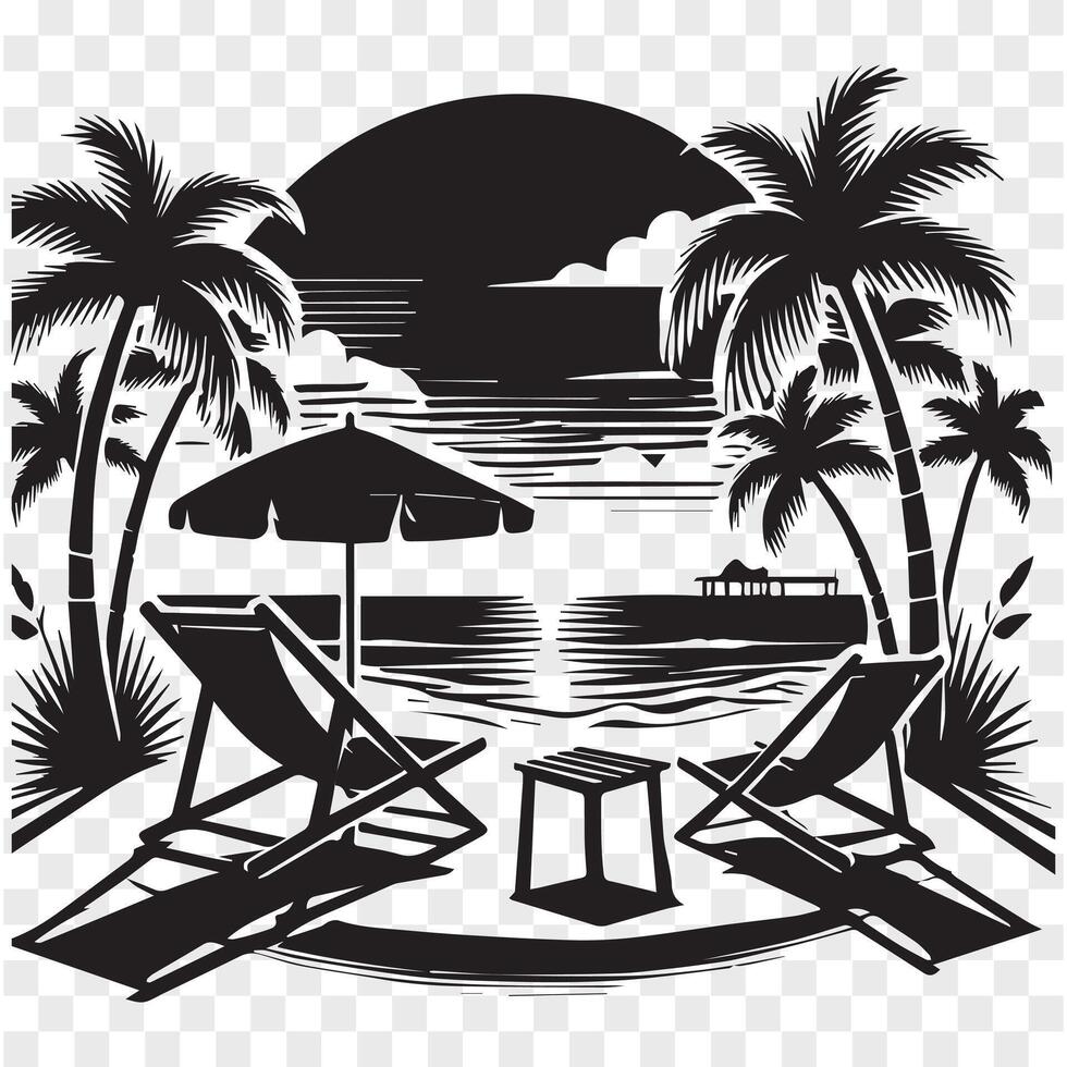 Beachside Bliss Summer Chair and Palms vector