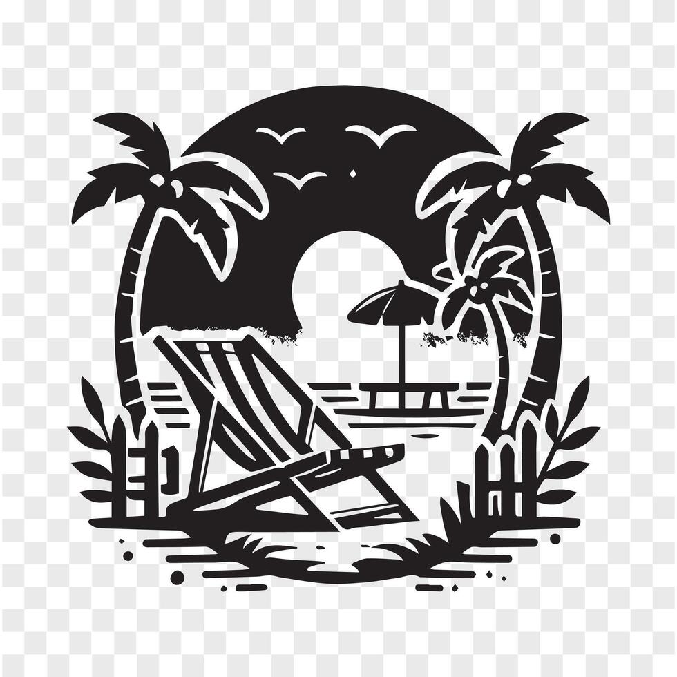 Sunset by the Beach Chair and Palms vector