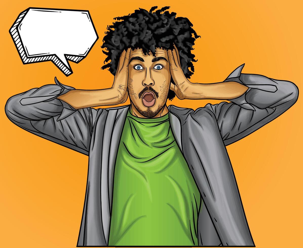Shocked African American Man Comic Style vector