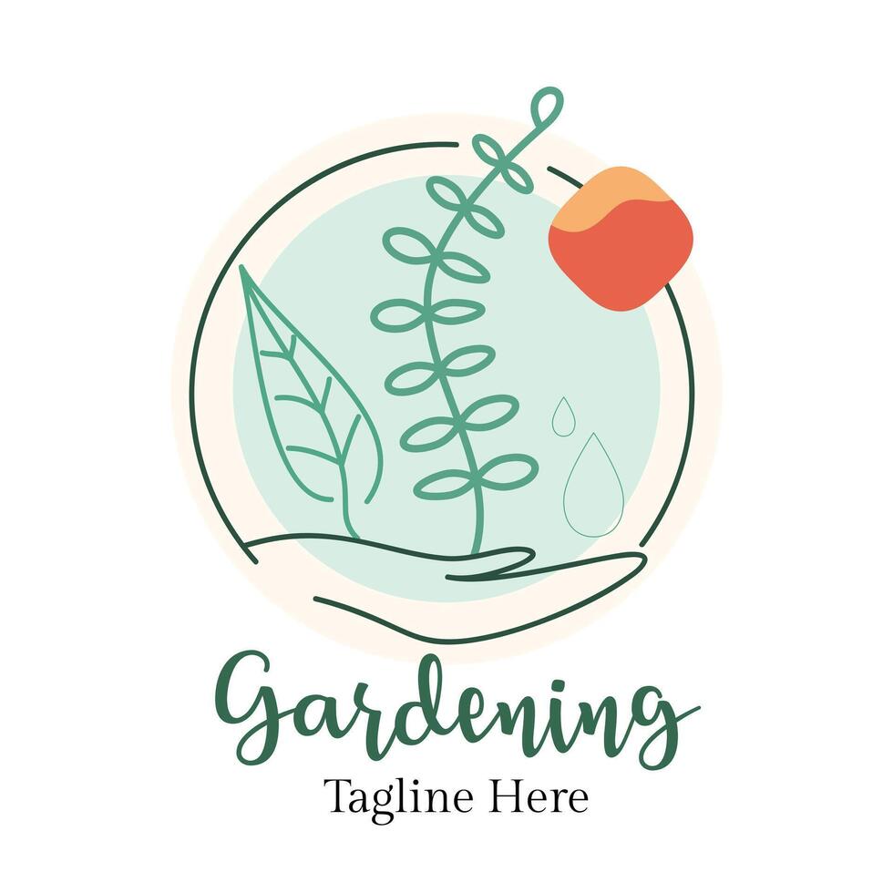 Gardening or planting ecology based logo with colorful illustration with dummy text on white background. vector