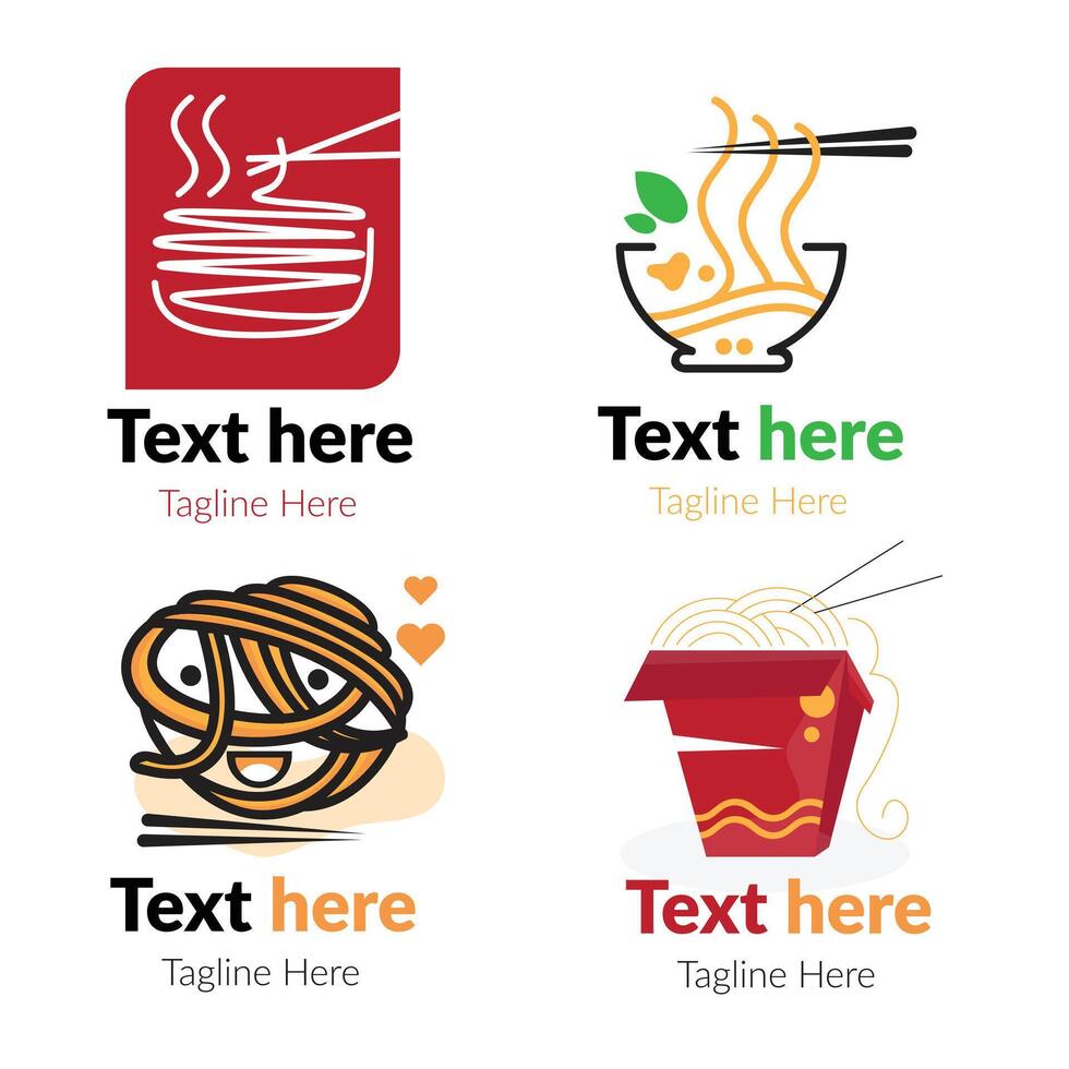 Noodles Food and restaurent logo set illustration with dummy text on white background. vector