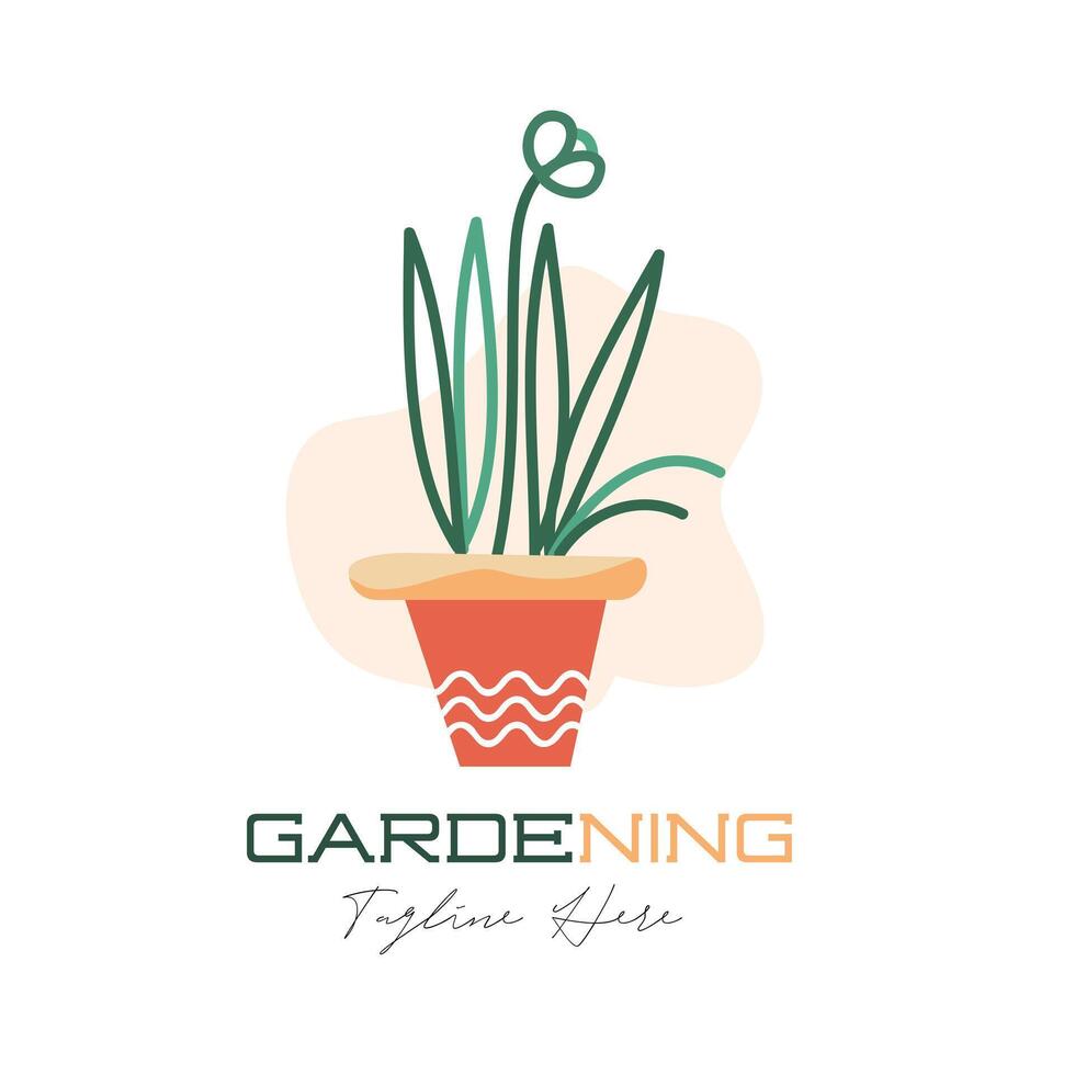 Gardening or planting ecology based logo with decorated earthen Pot illustration with dummy text on white background. vector