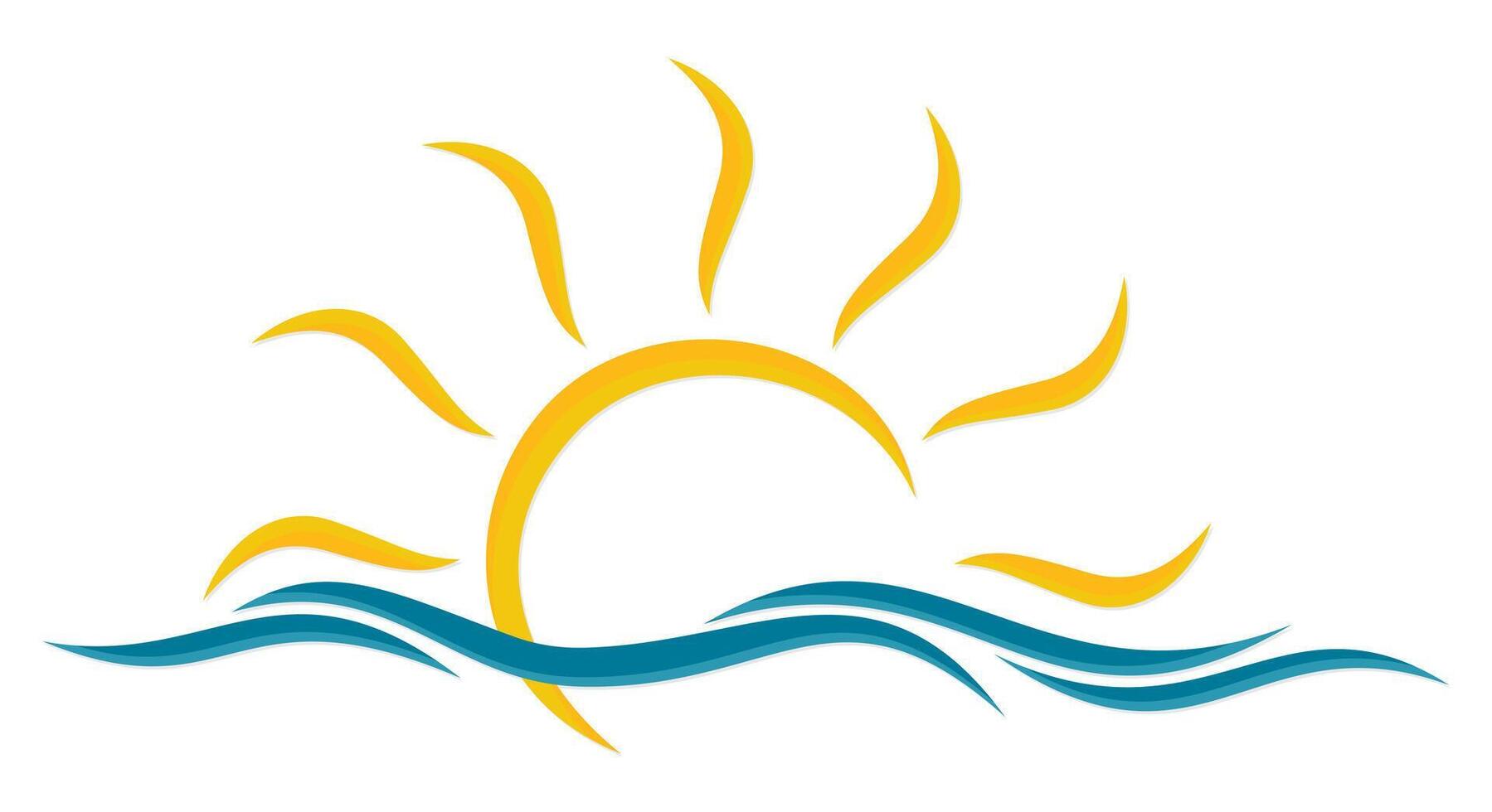 A logo of the sun with a blue wave. vector