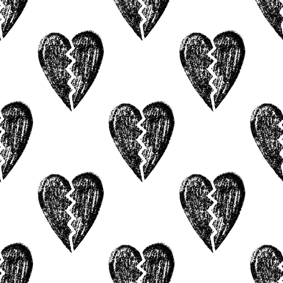 Hand-Drawn Chalk Broken Hearts Pattern on White Background vector