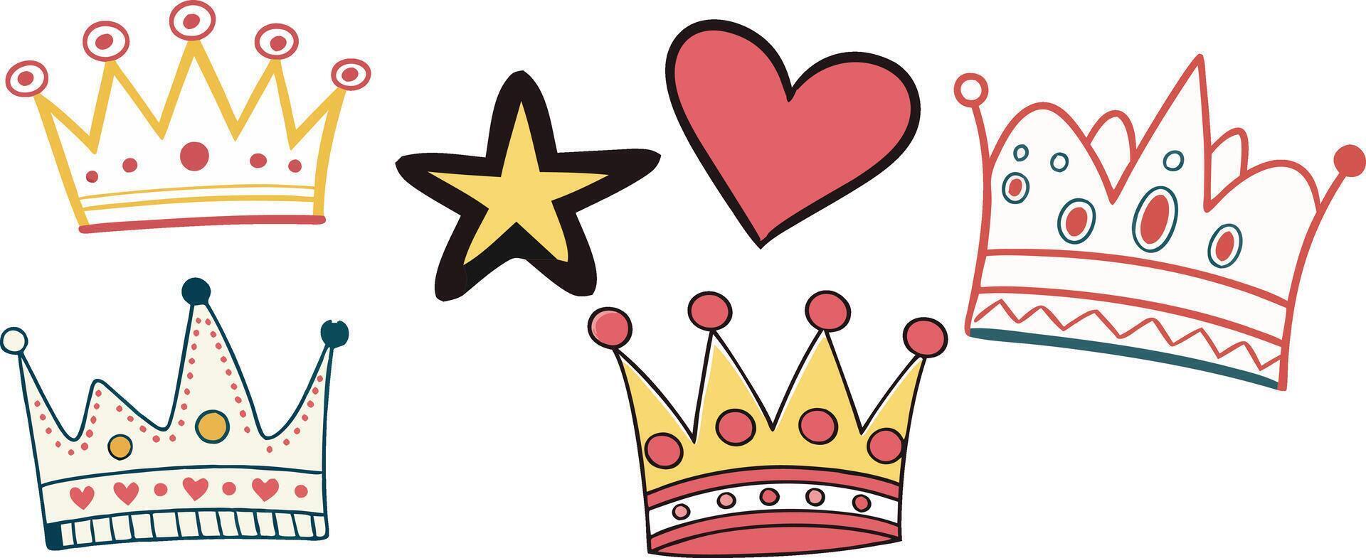 Hand drawn crowns set vector