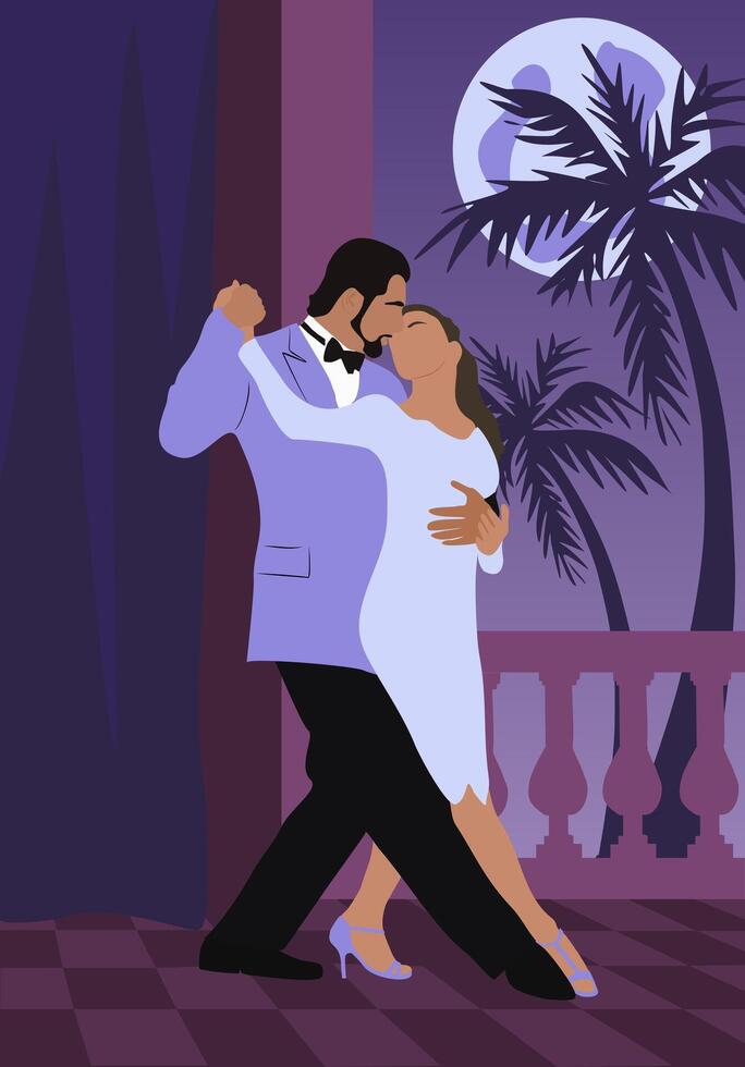 Latina dance. Latina Dancers in salsa, bachata or tango poses wearing formal black and blue costumes vector