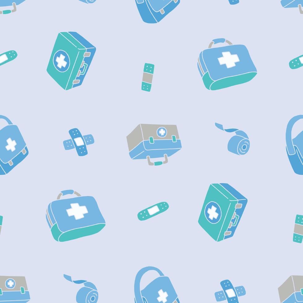Medic Bag Bandage Seamless Pattern illustration Design vector